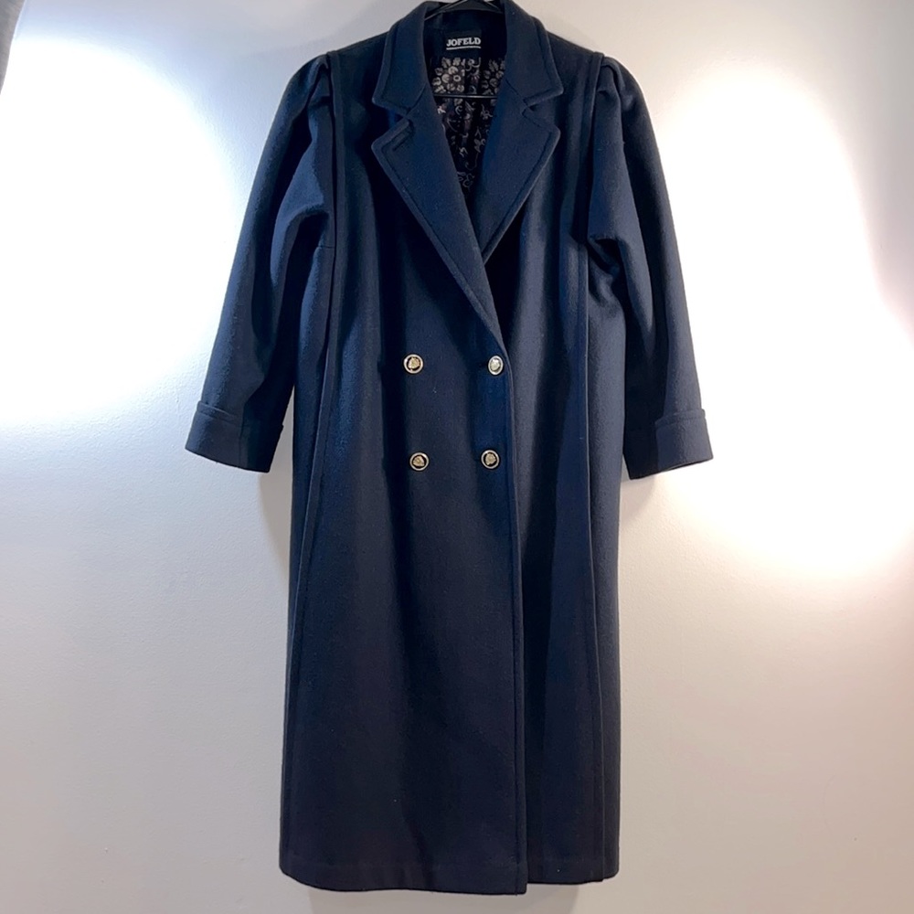 Vintage Jofeld navy blue wool trench coat